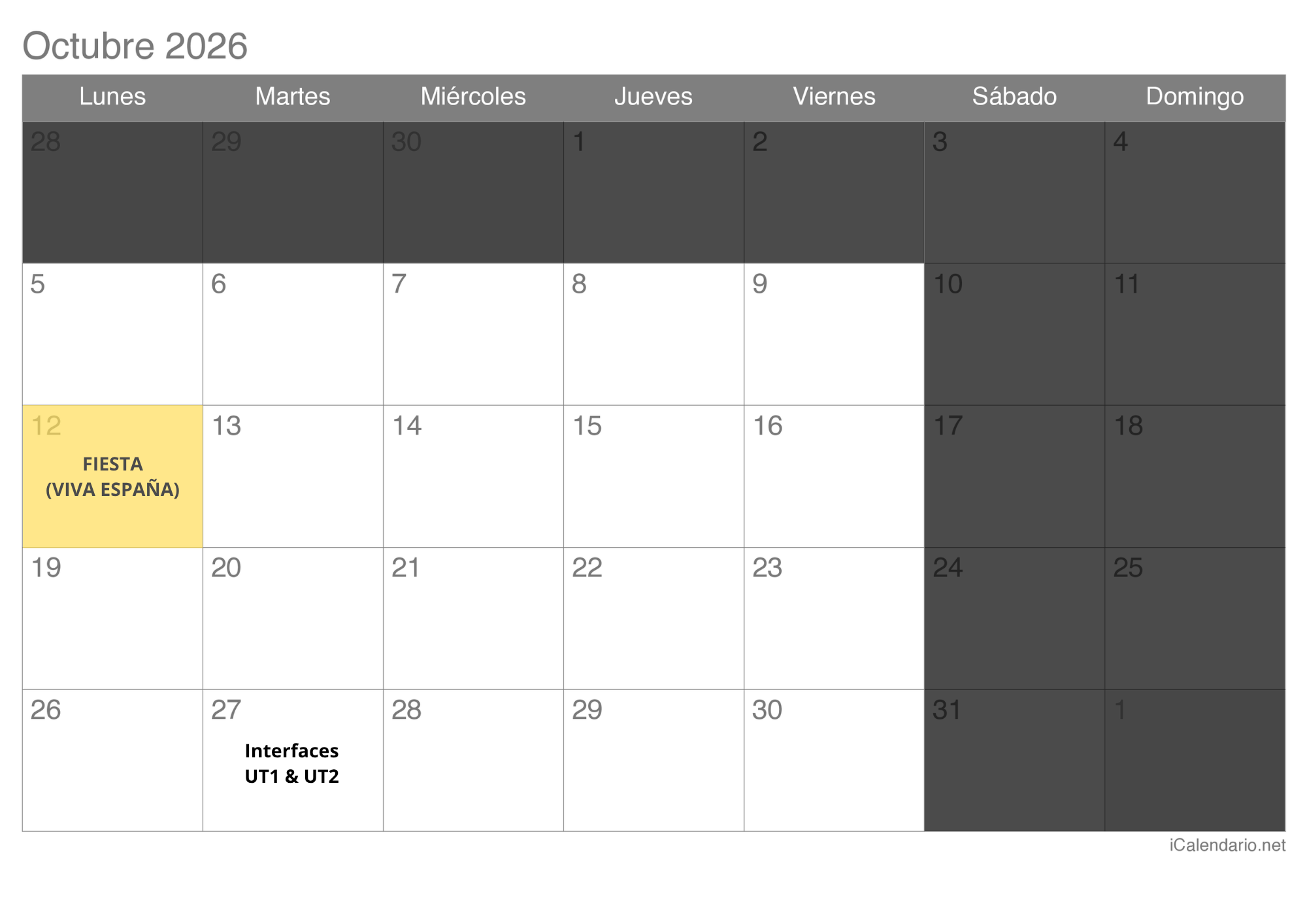 Calendario de exámenes mes 1