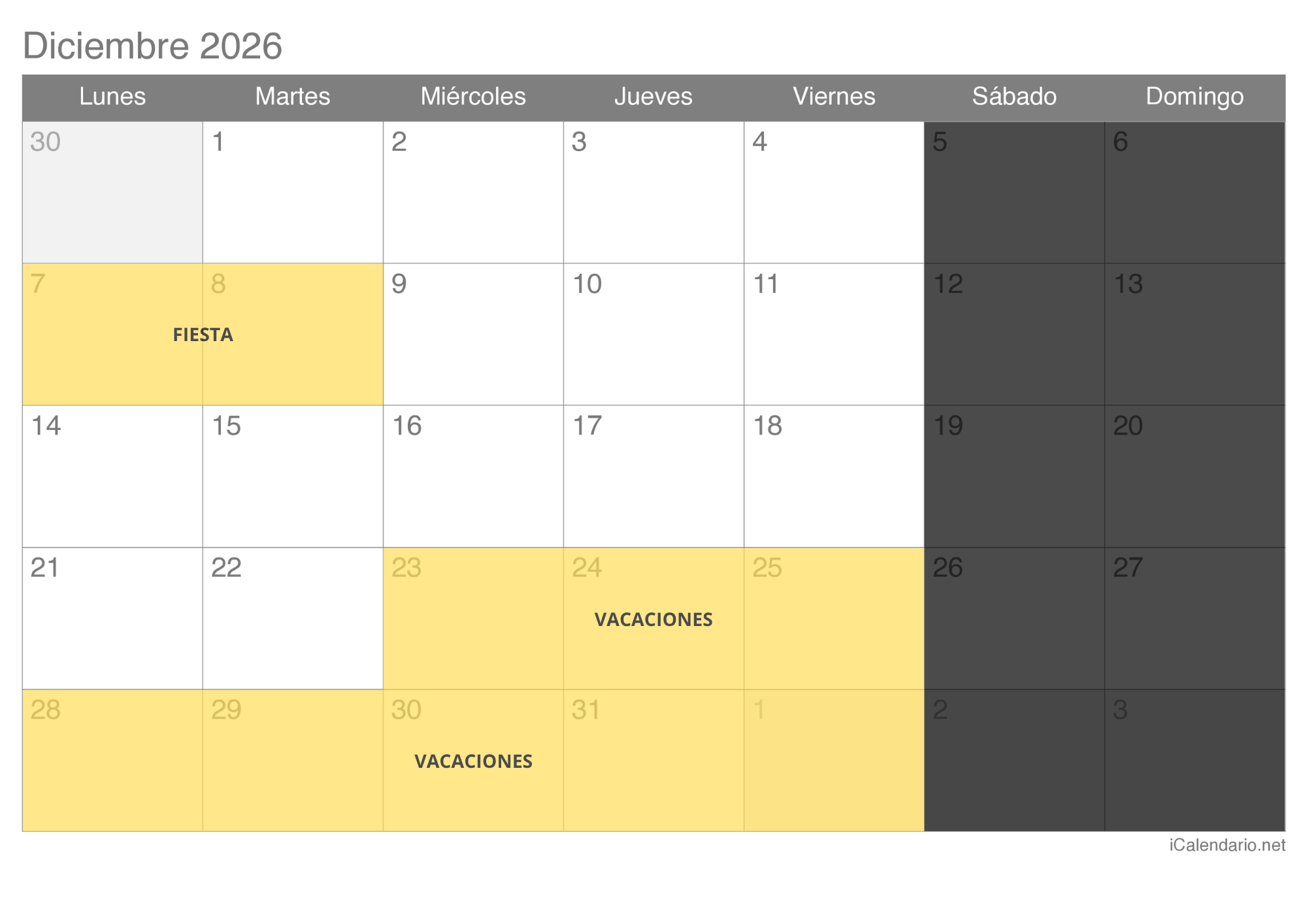 Calendario de exámenes mes 3